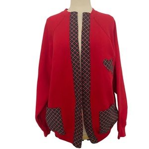 TULTEX VINTAGE open front RED sweatshirt cardigan HEARTS accents Size XL GUC